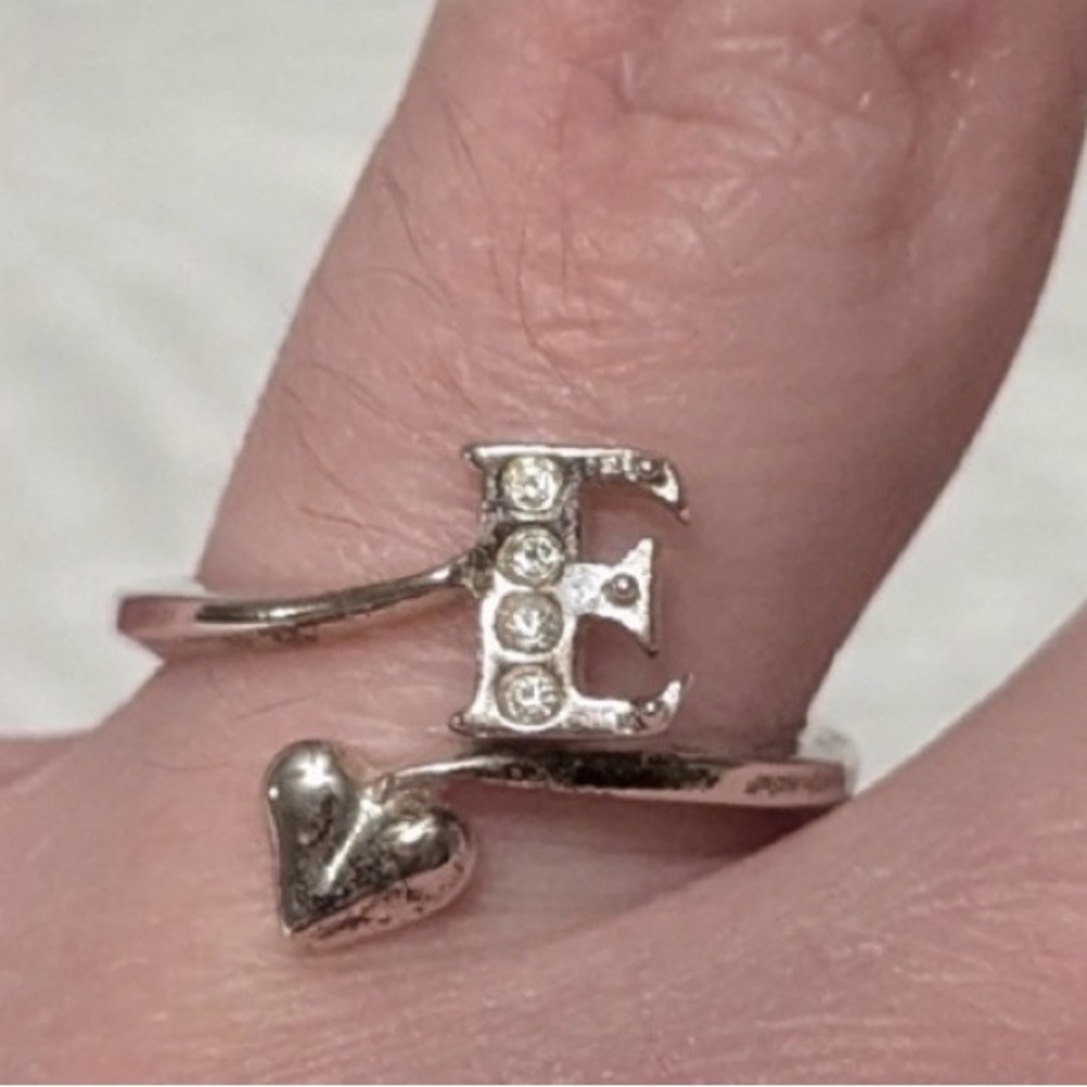 Sterling Silver Initial E Crystal Ring - image 2